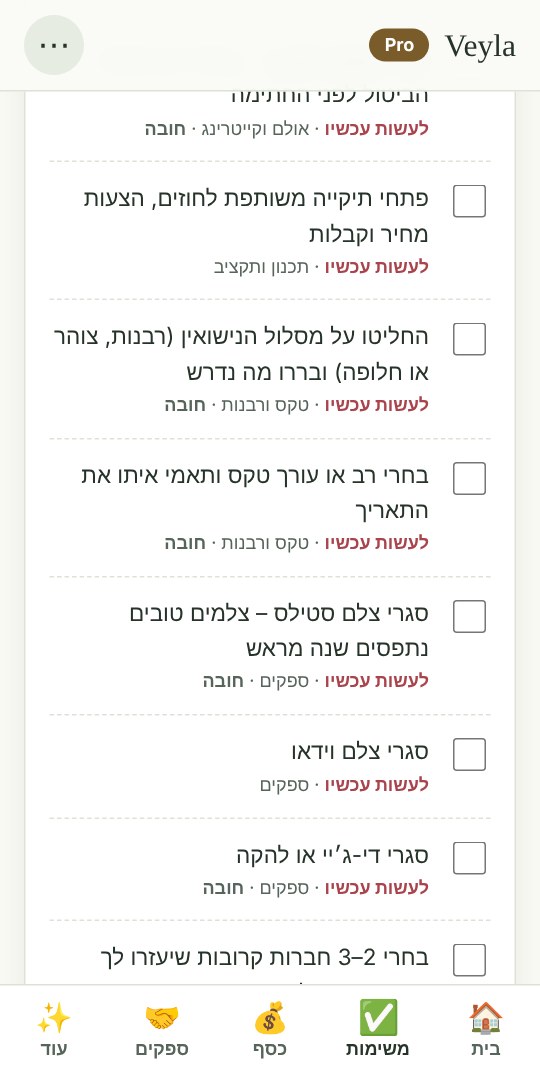 רשימת המשימות לפי שלבים, עם תאריך יעד לכל משימה